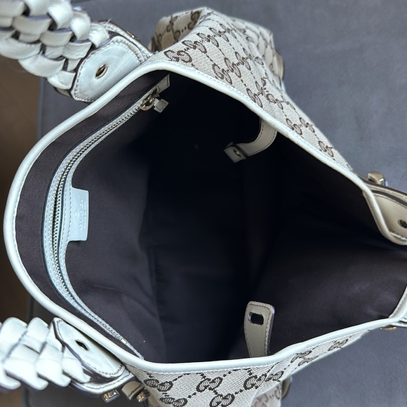 Authentic Gucci Canvas Signature Logo Braided Leather Straps Pelham Shoulder Bag - Picture 7 of 10